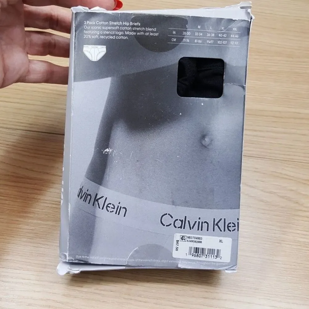 CALVIN KLEIN Hip Briefs Mens XL Black Gray Blue 3-Pack Cotton Stencil Logo